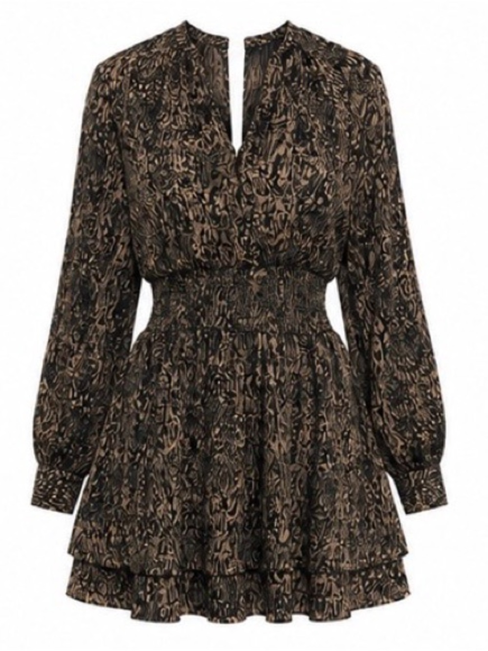 Rails Chocolate Print Long Sleeve Smocked Mini Dress